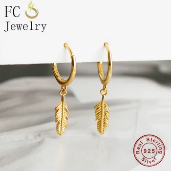 ФК Jewelry 925 Silver Gold Boho Leaf Feather Сиянието Хоп Earring Pendientes пиърсинг Boucke Doreille за жени Pendientes 2020