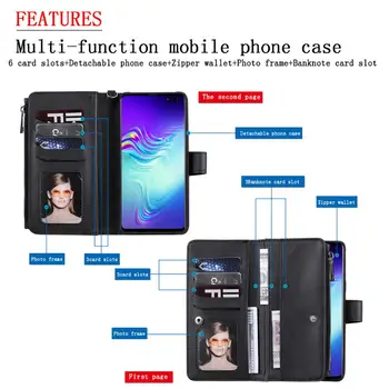 Флип кожен калъф за Samsung Galaxy S10 S10E 5G Плюс магнитна капачка телефон Galaxy S8 S9 Plus подвижен калъф за карти портфейл с цип
