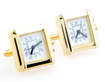 Функционални копчета за ръкавели - квадратни златни часовници, копчета за ръкавели механизъм ленти, копчета за ръкавели, подарък за мъже -KLJC2501