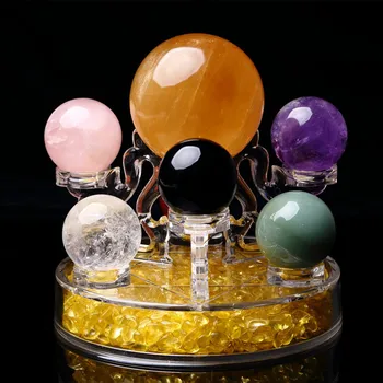 Фън шуй седем звезди масив от естествени седем цвят кристална топка + дъска база украса