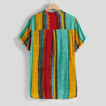 Хавайска риза с принтом мъжки летни мода на щанда яка ивица печат риза с къс ръкав топ ризата manche courte homme