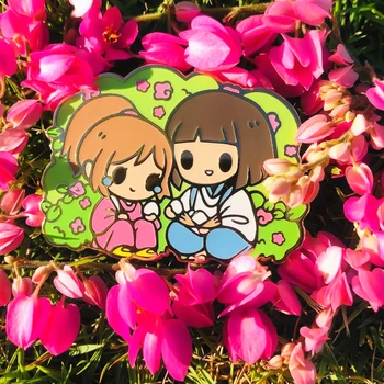 Хаку и Тихиро твърда эмалевая жени карикатури животно златна брошка красиви пастелни растения, трева, цветя игли Отнесени от духове аниме фен на подарък