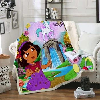 Хвърли едно одеяло Дора карикатура смешно 3D кадифе плюш одеяло покривка за деца момичета Шерпа одеяло на дивана пухени пътуване 01