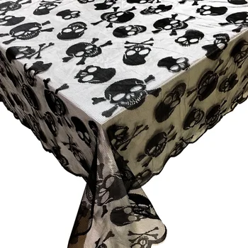 Хелоуин украса на масата черна дантела скелет череп покривка на капака на масата за призрак фестивал на партията Начало доставка подпори