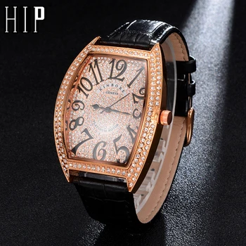 Хип-хоп луксозни мъжки ледени водоустойчив часовник дата Кварцов ръчен часовник с Микропавой CZ сплав часовници за жени мъже бижута