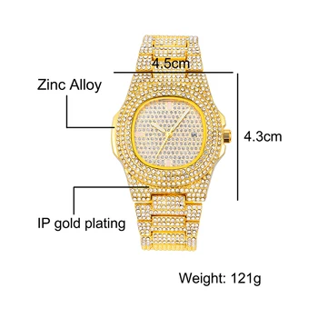 Хип хоп мъжки златни часовници и луксозна дата Кварцов ръчен часовник с Микропавкой CZ часовник от неръждаема стомана за жени, бижута мъжки