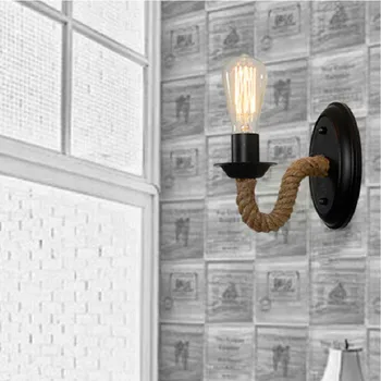Хол американски монтиран на стената лампа, малка странична лампа, с монтиран на стената лампа, спалня ретро стълбище коридор желязна конопляная въже лампа начало декор на светлина