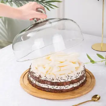 Хранително-Вкусовата Прозрачен Прахоустойчив Торта Със Стъклен Капак Храни Покриване На Торта Покриване На Водещата Със Стъклен Капак Бамбук Тава