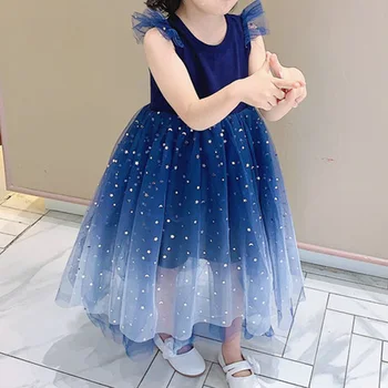 Хумор мечка момиче обличам 2020 новият годишен летящ ръкав сладък нетна прежда звезда принцеса рокля на детски детски деца момичета дрехи
