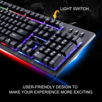 Цветни led светлини с подсветка, USB Wired PC Rainbow Gaming Keyboard ергономична удобна 114 ключови клавиатура за PC, лаптоп