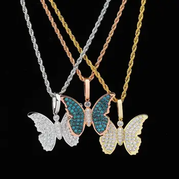 ЦЗИНАО нова мода ледена цветни блестящи пеперуди колие & висулка кубичен Циркон блестящ мъжки хип-хоп бижута подарък
