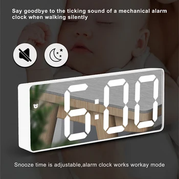 Цифров led огледало на алармата Snooze дигитален Настолни часовници събудете светлина електронно време на дисплей на температурата бижута часовници