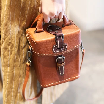 чанта персонални японската кожена чанта ръчна изработка crossbody vintage bag квадратна дръжка за чанта в кожена чанта чанта момиче жените малка чанта