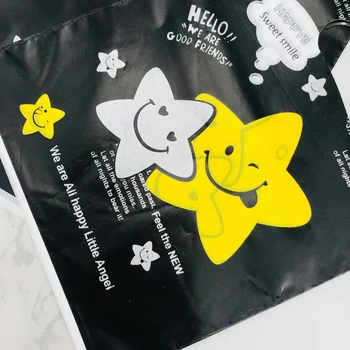 Черен жълт петолъчна звезда 15x20 см пластмасова подаръчен пакет с дръжки бижута пластмасови подарък дръжки за чанти за магазини, 100 бр.