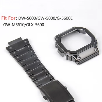 Черна каишка за часовник от неръждаема стомана 316L bezel за DW5600 GW5000 GW-M5610-метална кутията каишка за часовник с инструменти за мъже жени подарък