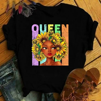 Черната Кралица на Слънчогледа коса афро жени меланин тениска върховете тениска жена тениски Kawaii облекло Ropa Para Mujeres De Moda 2020