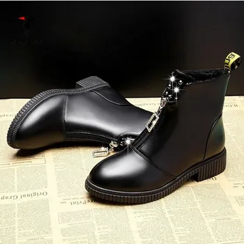 Черни обувки Martin дамски Ботуши, новата мода за есента и зимата 2021 г., британската мода, корейски ежедневни кожени ботуши на средна дължина