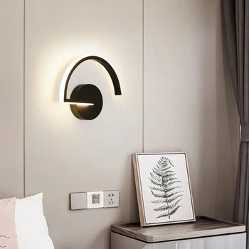 Черно-бял стенни осветителни тела за дома нощни акрилни метал Nordic модерен led светлина спални минимална лампа апликация Murale лампа