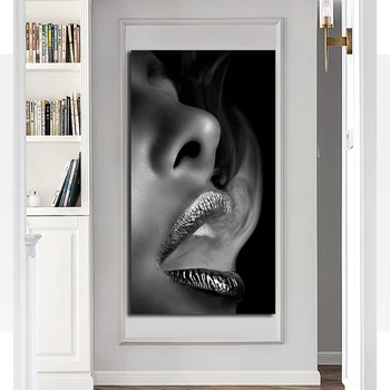 Черно - бяла Устна на Куадрос платно Живопис Женски портрет Скандинавия плакати и щампи стенни художествени картини за хола Диван