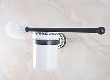 Черно масло се втрива месинг аксесоари за баня, монтиран на стената набор от тоалетни четки с керамично подстаканником lba763