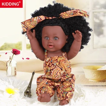 Черно Момиче Dolls African American Play Soft Reborn Baby реалистични кукли реалистични 12 инчови детски игрални кукли забавни детски играчки, подаръци