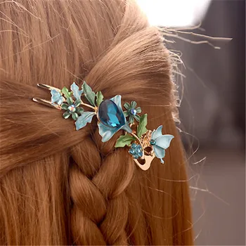 Шарм жени Родословни нокти са украшение за коса емайл цвете скоба за коса бижута на Crystal фиби булката сватбени аксесоари за коса