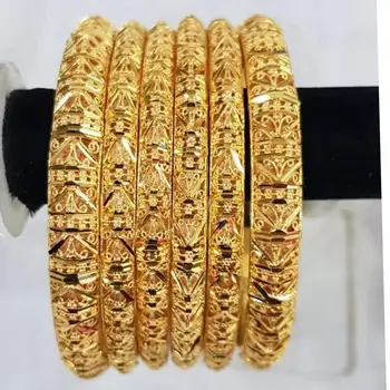 Ширина 6+8 мм и 6 бр./лот луксозни индийски висококачествени гривни златен цвят за жени момиче Дубай златни гривни африкански гривни Женски подаръци