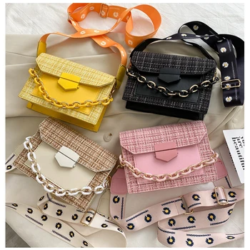 Широк колан чанти за рамо за жени 2020 дизайнерски дамски чанти и портмонета мода верига Messenger Crossbody чанта