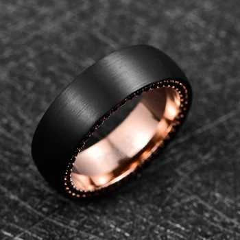 Широчината на пръстена от волфрамов карбид 8 мм повърхност на пръстена черно матирано вътрешно пръстен страна от розово злато, черен Циркон вольфрамовая стомана мъжки пръстен
