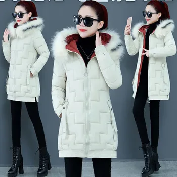 Якета дамско зимно палто дамски парка с качулка, топло палто с ново палто, яке-памучен стеганая яке плюс размер Дамски дрехи 466