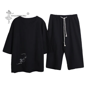 Японски кимона традиционните панталони, блузи, комплекти за мъже Азиатската облекло вана тениска къси панталони мъжки Японски стил избродирани панталони юката