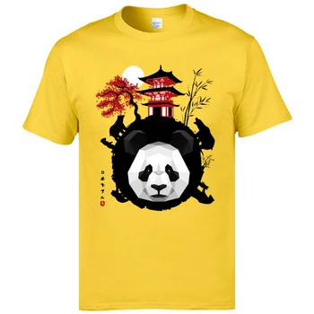 Японското изкуство на Панда кръг на картината мъжете върховете на Майк уникален удобни върховете риза есен-мъжки печатни тениска Безплатна доставка