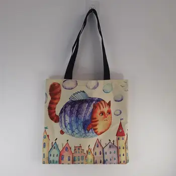 Ярки цветове, ограничени покупка на чанта ЕКО-приятелски дамски чанти купувача 2020 горещи продажба прекрасни карикатури риба печат като котка чанта