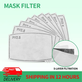 10-200PCS ФПЧ2.5 Маска филтърна хартия 5Ply Anti Dust устата маска за лице въглероден памук еднократна защитен филтър за възрастни, деца Дете