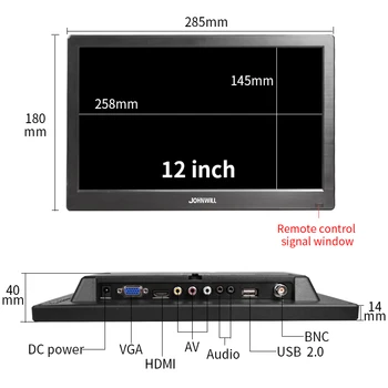 12-инчов преносим компютър монитор КОМПЮТЪР с LCD дисплей HDMI VGA USB AV BNC с високоговорител 2-канален видео за ВИДЕОНАБЛЮДЕНИЕ преминете ps4 PC