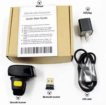 1D Околовръстен вид на Bluetooth Безжичен лазерен баркод скенер,мини размер,носене,преносим четец на баркод безжична връзка Bluetooth