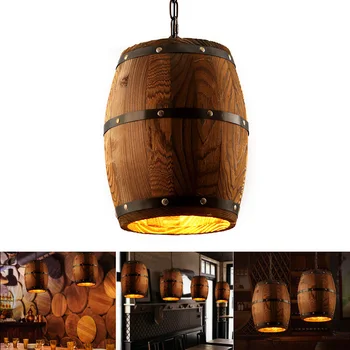 1бр окачен лампа подвесное осветление дървена бъчва вино, подходящи за бар кафене Светлини на тавана ресторант барел лампа
