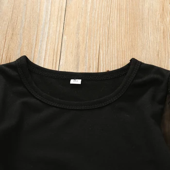 2 елемента момичета модерен комплект прозрачни дълги пластове ръкав черна тениска сиво каре бутон пола обличам украшение сладки момичета летен комплект