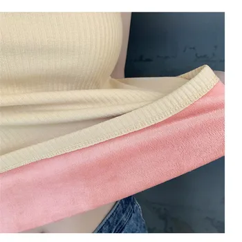 2019 Есен-Зима на мода плюс размера на жените се добави кадифе, дантела върховете на базата на ръкави на тениски, дамски топли жилетки танкове дъна WZ1018