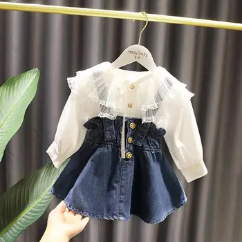 2020 Baby Girl Fashion Clothing Set Сладко Bow Denim strap dress + тениска момичета Дрехи Sets Children Birthday Party Носете