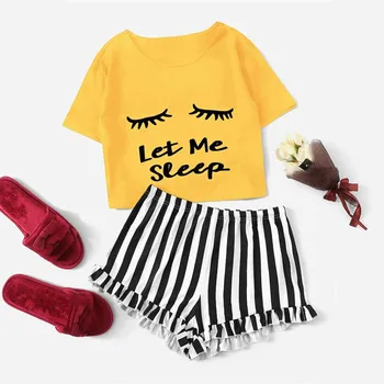 2020 Fashion Women Pajamas Set ежедневни облекла костюм Женска тениска с къс ръкав потник шорти, пижами pijama feminino L41