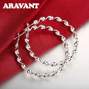 2020 Silver 925 Jewelry 45 Twist Round Circle Хоп Earring Women Fashion Silver Big Хоп Earrings