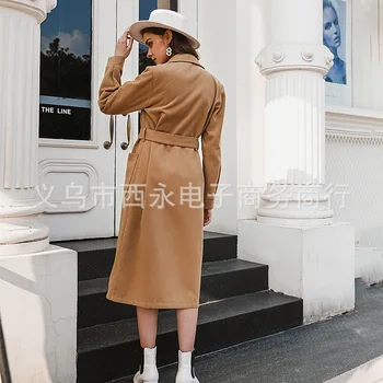 2020 Есен Зима вълна палто Дамски дрехи, мода дамско яке от хлабав колан-дълга козина женски ежедневни кожа палто