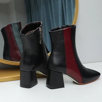 2020 есента с нов цвят на съответствието на дамски ботуши квадратен чорап дебела подметка модерни обувки на висок ток, елегантен и универсален дамски обувки