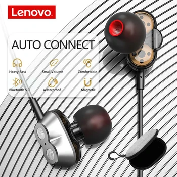 2020 новият Lenovo HE08 Bluetooth 5.0 маточната каишка безжични слушалки двоен динамичен 4 драйвер metal hi-fi системи стерео спортна магнитна слушалка