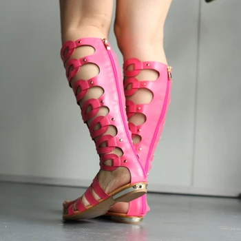 2020 римски гладиаторски бандажные Дамски сандали до коляното плоски сандали Botas Femininas Дамски обувки момичета летни кухи ботильоны