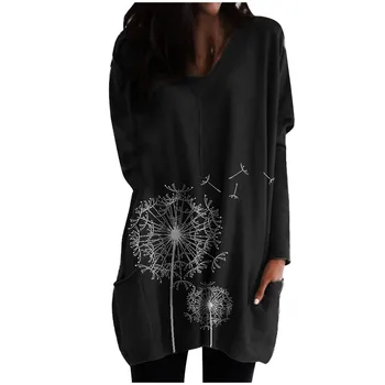 2021 дамска блуза мода ежедневни универсална печатна многоцветен Имат блуза с кръгло деколте Vetement Femme