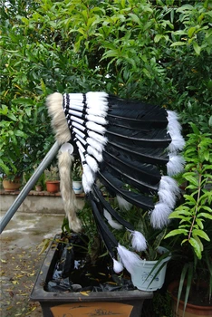 21-инчов висок индийски шапки с пера реплика е направена прическа черно перо костюми на Хелоуин парти костюм доставка