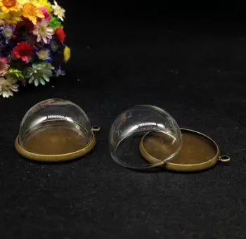 25 мм прозрачен полукълбо стъклена кръгла топка стъклен флакон окачване с бронзов покритие стъкло искат бутилка колие със стъклен капак jar