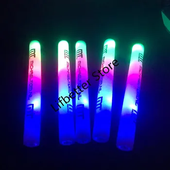 30 бр./лот Glow Sticks LED Light Foam Stick Сватба, Рожден Ден 3 цветни мигащи полистирен пръчки Party Supplies 3 батерии без лого